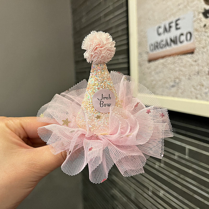 Wholesale  hairpin princess party hat hair clip baby birthday hair accessories mesh girl